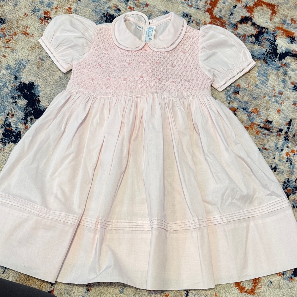 Charming Pink Smocked Kids Dress with Puff Sleeves